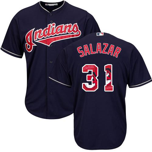 Indians #31 Danny Salazar Navy Blue Team Logo Fashion Stitched MLB Jersey - Click Image to Close